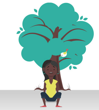 A cartoon of a teenage girl sitting under a tree looking sad from an AllPlay Learn story