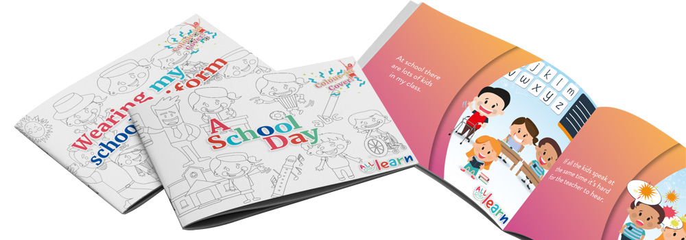 Photo showing the cover and inside of three of the AllPlay Learn stories for primary school