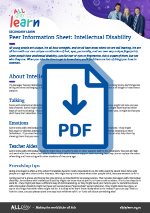 Link to AllPlay Learn's Secondary Peer Information Sheet for Intellectual Disability